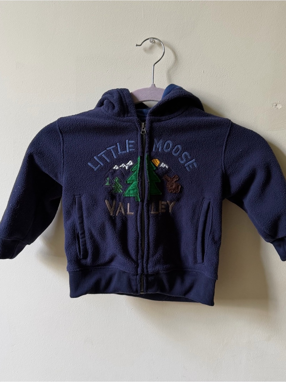 OshKosh B'gosh Navy Hooded Fleece with Moose & Tree Patch